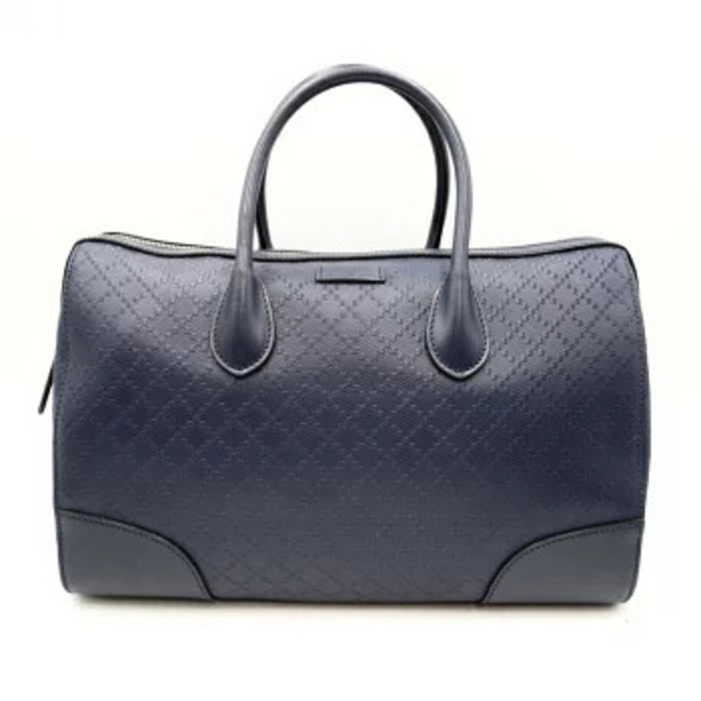 Gucci Bright Diamante Boston Leather Top Handle Bag Navy Blue